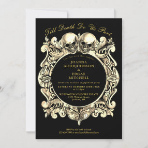 Bis zum Tod Gothic Black and Gold Engagement Party Einladung