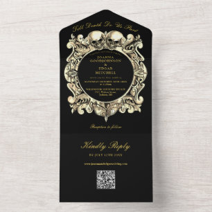 Bis zum Tod Gothic Black and Gold QR Code Hochzeit All In One Einladung