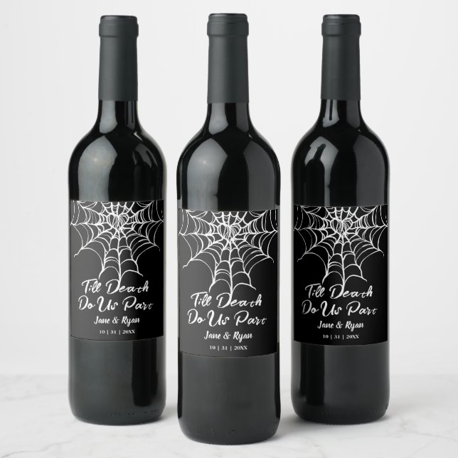Bis zum Tod | Gothic Black HalloWedding Wine Weinetikett (Flaschen)
