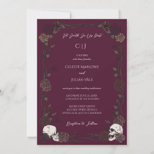 Bis zum Tod Gothic Rosen Burgunder Hochzeit Einladung