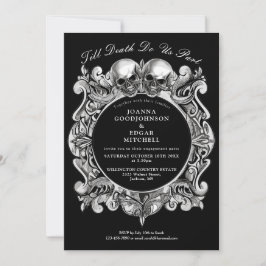 Bis zum Tod Gothic Skulls Monogram Engagement Part Einladung