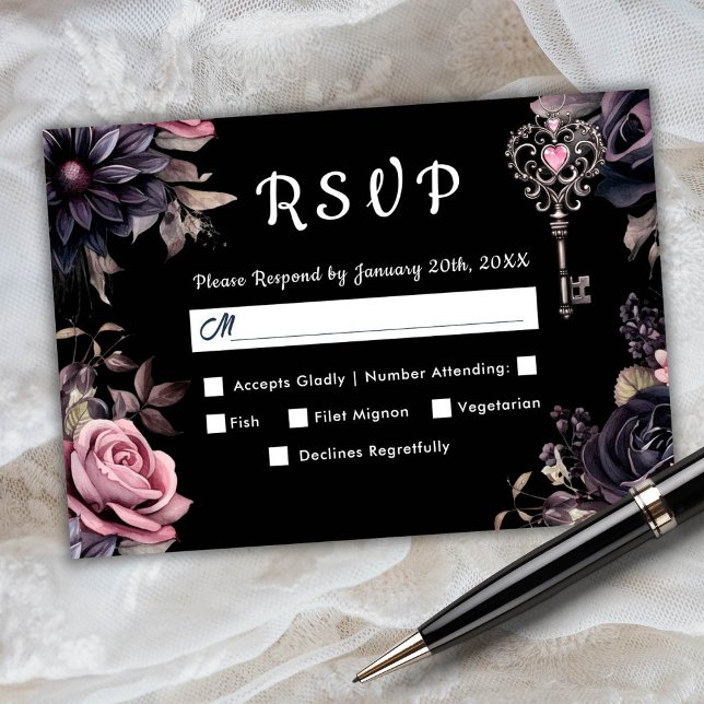 Bis zum Tod | Gothic Wedding Black RSVP Card (Von Creator hochgeladen)