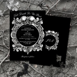 Bis zum Tod gotische Skulls Monogramm Hochzeit Einladung