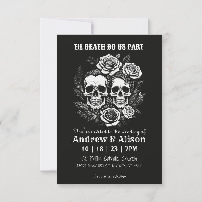 Bis zum Tod Machen wir ein Schädelpaar Rose Save The Date (Vorderseite)