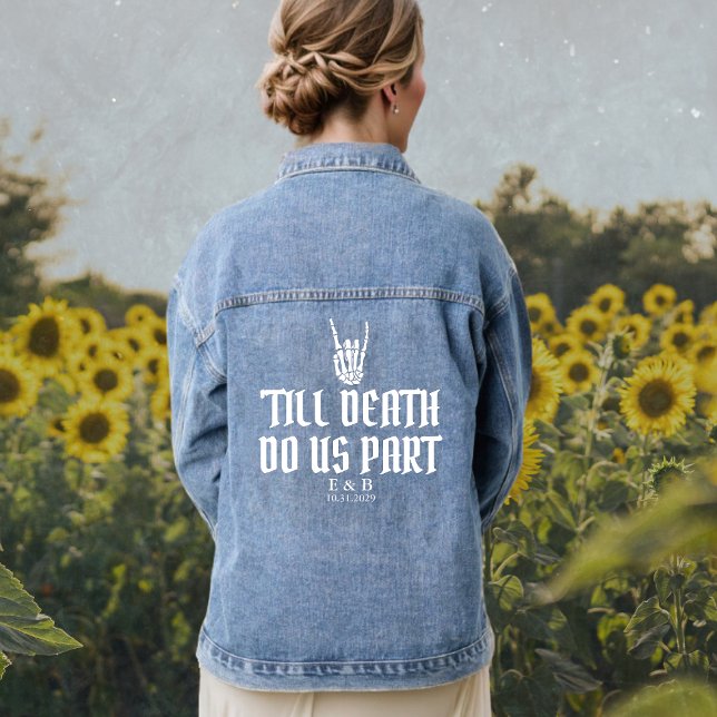 Bis zum Tod machen wir ein Teil maßgeschneidertes  Jeansjacke (Till Death Do Us Part Custom Skeleton Weddding Denim Jacket
)