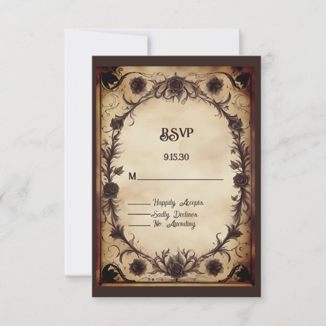Bis zum Tod machen wir Teil gotische Hochzeit RSVP Karte (Vorderseite)