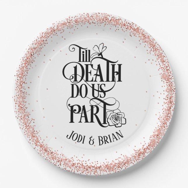 Bis zum Tod machen wir Teil Halloween Hochzeit Pappteller (Vorderseite)