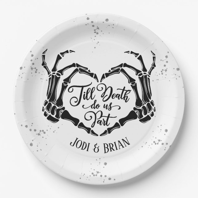 Bis zum Tod machen wir Teil Halloween Hochzeit Pappteller (Vorderseite)
