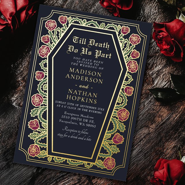 Bis zum Tod machen wir Teil Rose Blue Gothic Hochz Folieneinladung (Von Creator hochgeladen)
