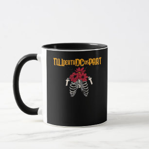Bis zum Tod machen wir Teilskelett mit roten Blume Tasse