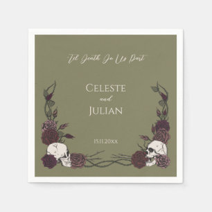 Bis zum Tod Oliven Grün Gothic Schädel & Rose Hoch Serviette