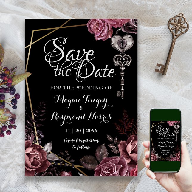 Bis zum Tod | Schwarz-Gotisches Elegant Save the D Save The Date (Von Creator hochgeladen)