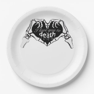 bis zum Tod: Skeletthand Herz Pappteller