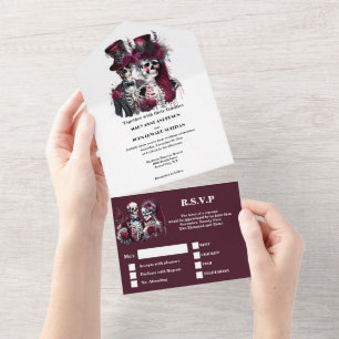 Bis zum Tod teilen wir bordeauxrotes Paar chic All In One Einladung