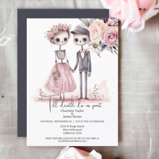 Bis zum Tod teilen wir Braut und Gräuel Einladung (Till death do us part Bride and Groom Invitation from Ricaso. 
Goth/Gothic themed wedding invites)