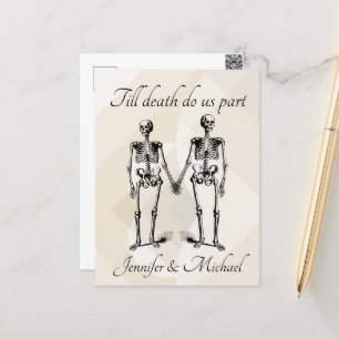 Bis zum Tod teilen wir Skeleton Couple Monogram Postkarte