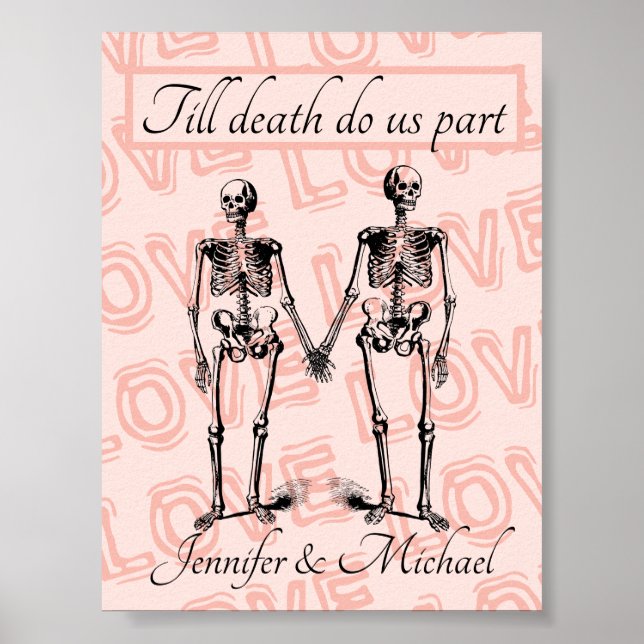 Bis zum Tod teilen wir Skeleton Couple Name Liebe Poster (Vorne)