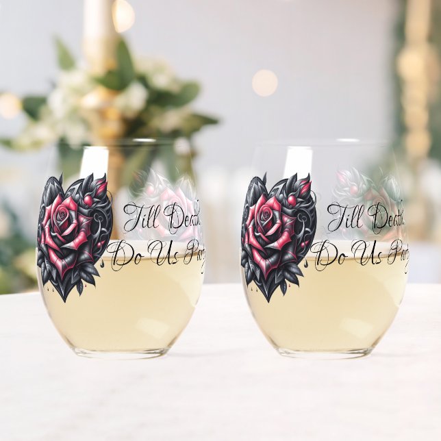 Bis zum Tod tun uns Party Gothic Black und Rote Ro Weinglas Ohne Stiel (Insitu (Hochzeit))