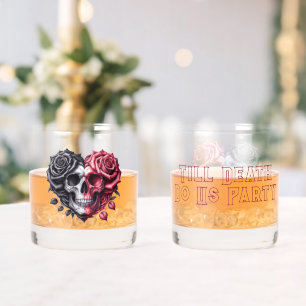 Bis zum Tod tun uns Party Schädelrot und schwarze  Whiskyglas