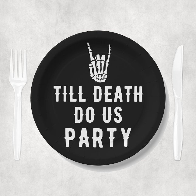 Bis zum Tod tun uns Party Schwarzes Skelett Party Pappteller (Till Death Do Us Party Black Skeleton Party Paper Plates
)