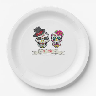 Bis zum Tod tun uns Schädel Hochzeit Braut und Gro Pappteller
