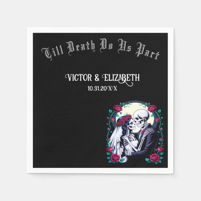 Bis zum Tod tun uns Teil Mondlicht Skelett Hochzei Serviette (Vorderseite)