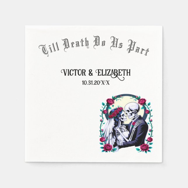 Bis zum Tod tun uns Teil Mondlicht Skelett Hochzei Serviette (Vorderseite)