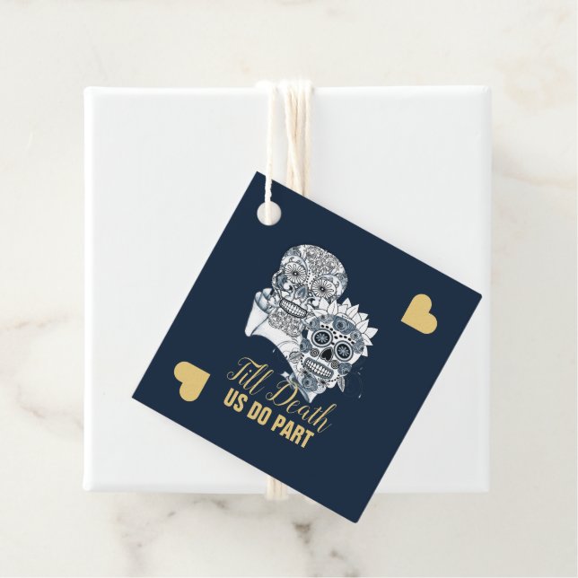 Bis zum Tod tun wir Teil Zuckerkullen Hochzeit Geschenkanhänger (Beispiel)