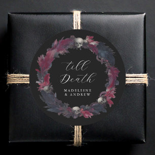 Bis zum Tod Vintage gotische Hochzeitsglanzfedern Runder Aufkleber