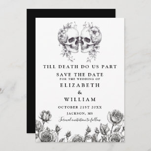 Bis zum Tode Gothic Skulls Blumenhochzeit Save The Date