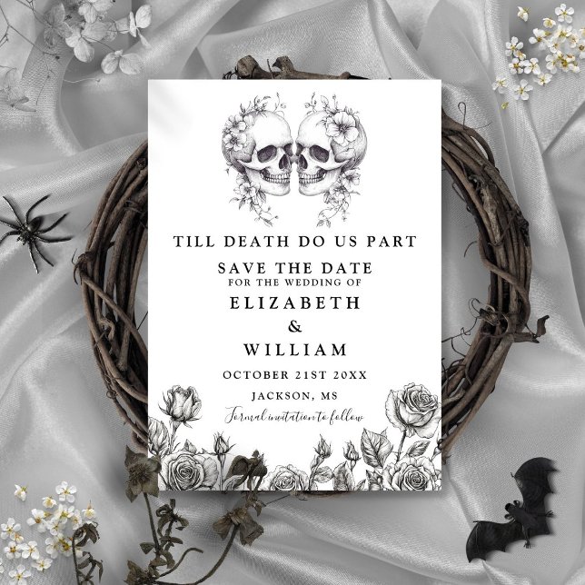 Bis zum Tode Gothic Skulls Blumenhochzeit Save The Date (Till Death Gothic Skulls Floral Wedding Save The Date)