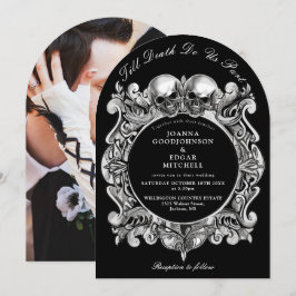 Bis zum Todegotischen Schädel Foto Hochzeit angefa Einladung