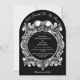 Bis zum Todegotischen Schädel Mongram Arched Weddi Einladung