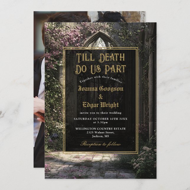 Bis zur Hochzeit des gotischen Blumengartens Foto Einladung (Vorne/Hinten)