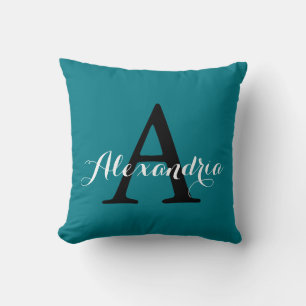 Biscay Bay Elegant Aquamarine Solid Color Monogram Kissen