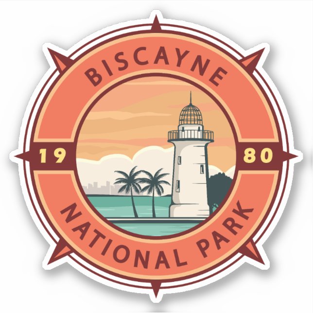Biscayne Nationalpark Retro Kompass Emblem Aufkleber (Vorderseite)
