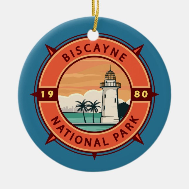 Biscayne Nationalpark Retro Kompass Emblem Keramik Ornament (Vorne)