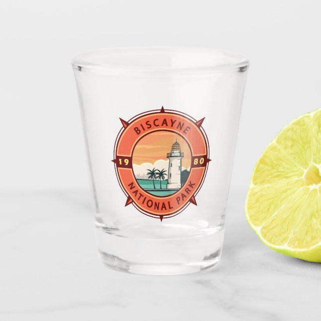 Biscayne Nationalpark Retro Kompass Emblem Schnapsglas (Vorderseite)