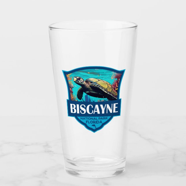 Biscayne Nationalpark Schildkröte Illustration Ret Glas (Vorderseite)
