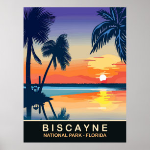 Biscayne, Sommeruntergang in Florida, Reise Poster