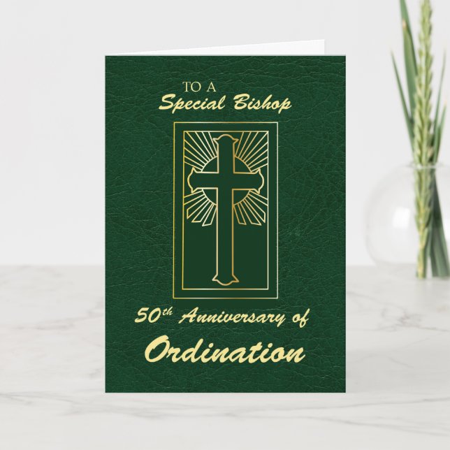 Bischof 50 Jubiläum Ordination Grünes Leder Karte (Vorderseite)