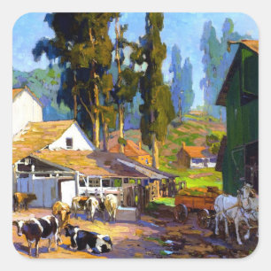 Bischoff - The Dairy, populäre Malerei Quadratischer Aufkleber