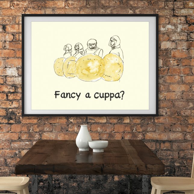 Biscuit Police Zeichnend Funny Extravagant a Cuppa Poster (Funny coffee drinkers joke fancy a cuppa sketch original artwork by artist Catherine Sweetman)