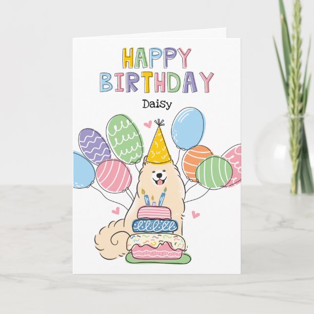 Biscuit White Samoyed Hund Happy Birthday Card Karte (Vorderseite)