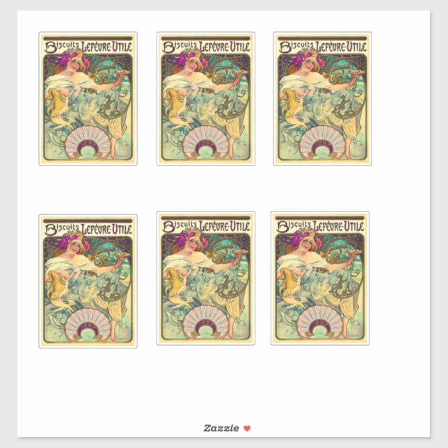 Biscuits Lefevre-Utile von Alphonse Mucha (1896) Aufkleber (Blatt)