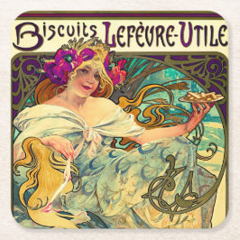 Biscuits Lefevre-Utile von Alphonse Mucha (1896) Rechteckiger Pappuntersetzer