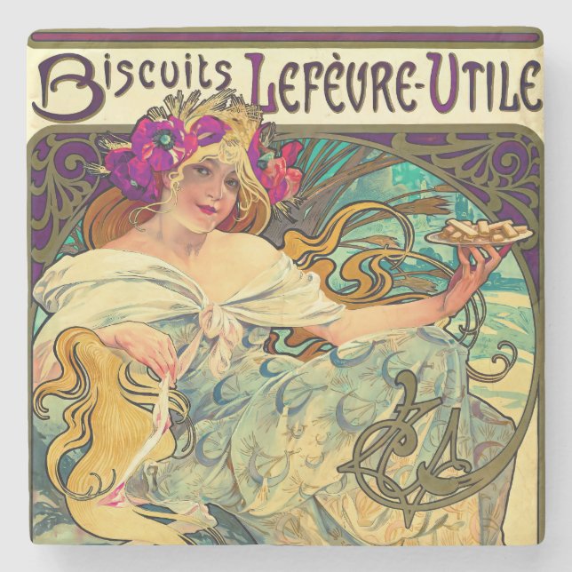 Biscuits Lefevre-Utile von Alphonse Mucha (1896) Steinuntersetzer (Vorderseite)