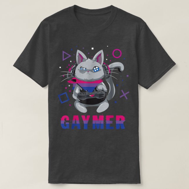 Biseual Gaymer Geek Pride Lesbian Trans Cat Video T-Shirt (Design vorne)