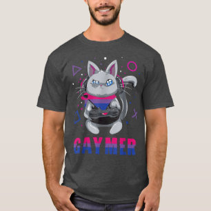 Biseual Gaymer Geek Pride Lesbian Trans Cat Video T-Shirt