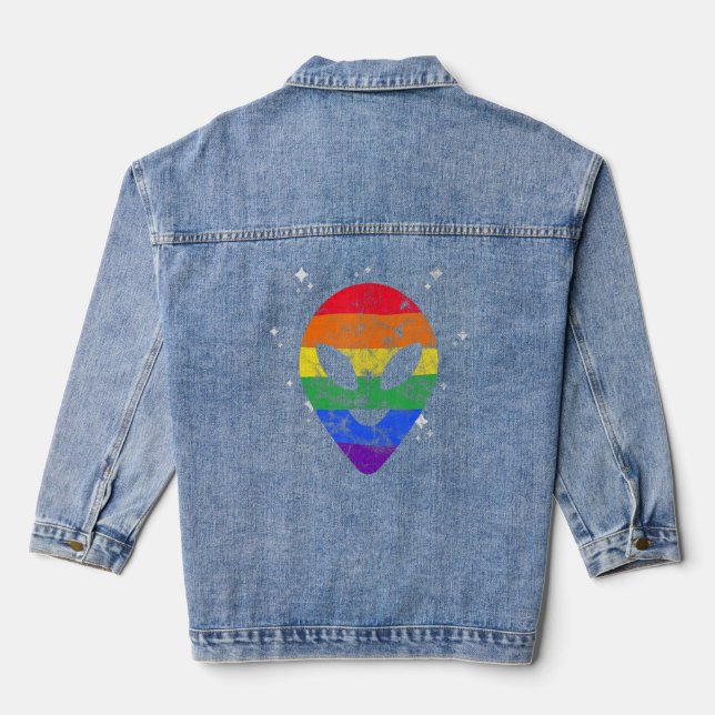 Bisexual Alien Face Extraterrestristrial Head Lgbt Jeansjacke (Rückseite)